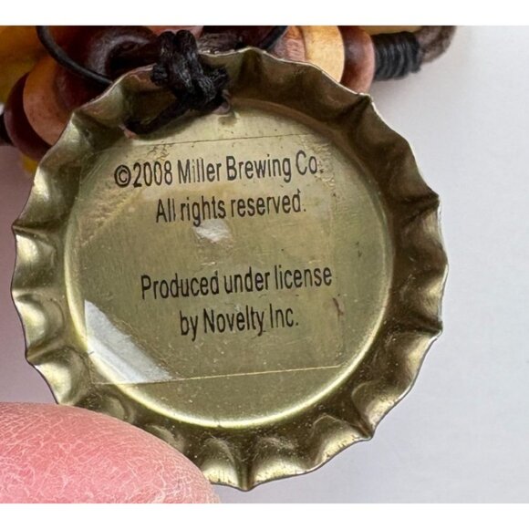 Miller Lite Beer Bottle Cap Necklace Novelty Wooden Beads Adjustable Cord - Picture 3 of 7